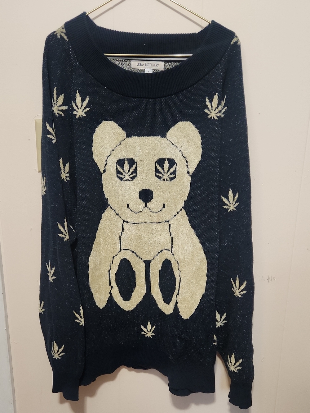 Urban Outfitters Navy Sweater with Cream Bear and Leaf Motif - Picture 2 of 3